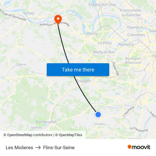 Les Molieres to Flins-Sur-Seine map