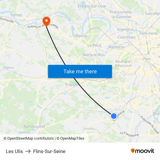 Les Ulis to Flins-Sur-Seine map