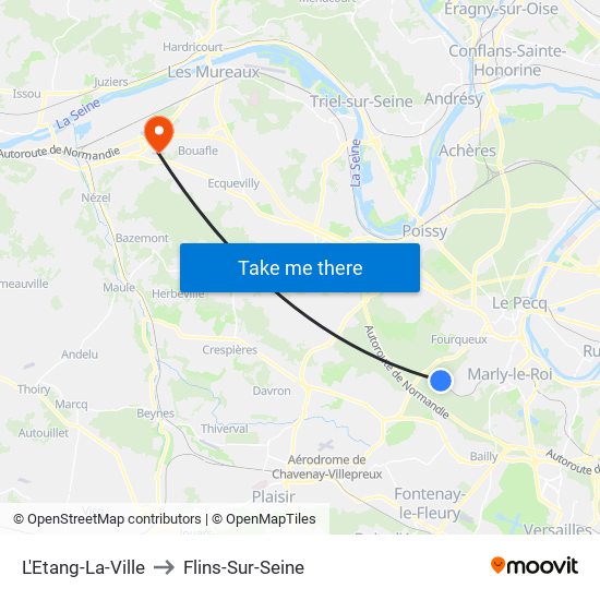 L'Etang-La-Ville to Flins-Sur-Seine map