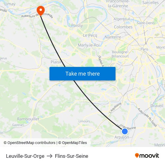 Leuville-Sur-Orge to Flins-Sur-Seine map