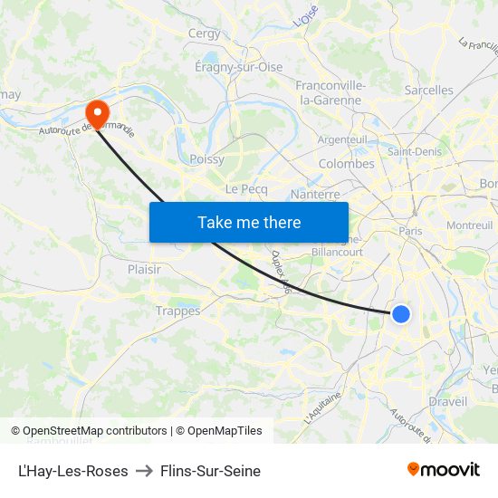 L'Hay-Les-Roses to Flins-Sur-Seine map