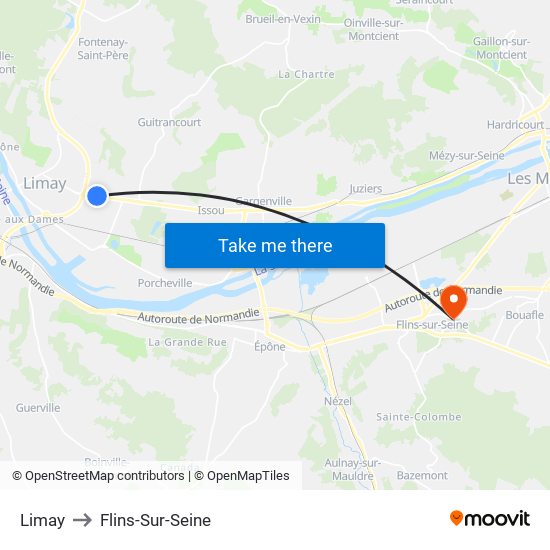 Limay to Flins-Sur-Seine map