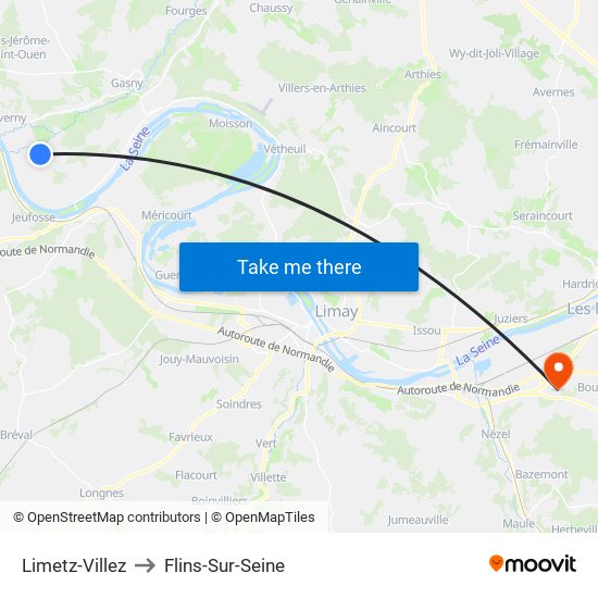 Limetz-Villez to Flins-Sur-Seine map