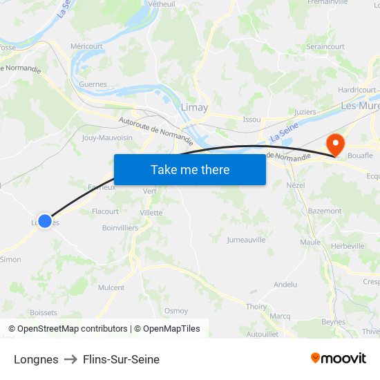 Longnes to Flins-Sur-Seine map