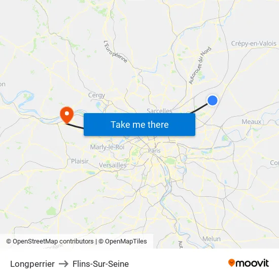 Longperrier to Flins-Sur-Seine map