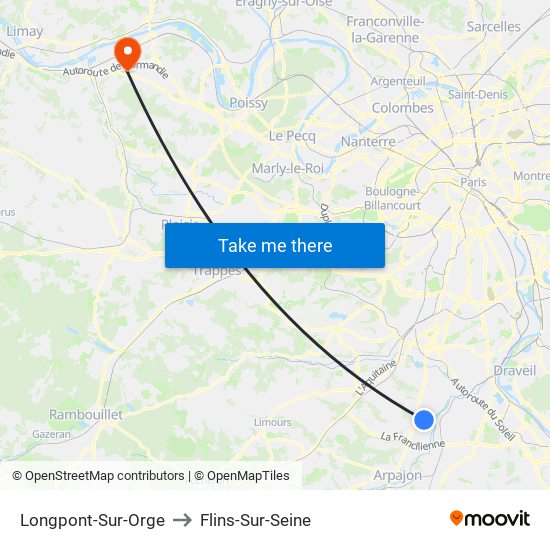 Longpont-Sur-Orge to Flins-Sur-Seine map