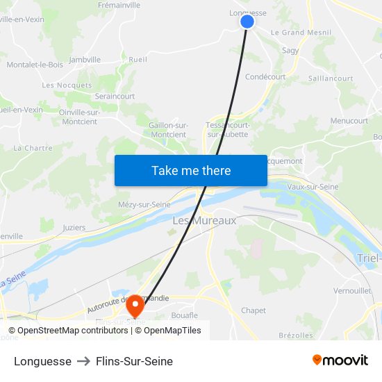 Longuesse to Flins-Sur-Seine map