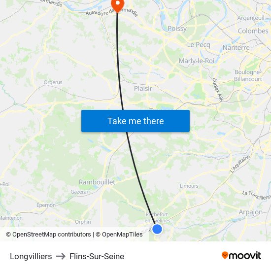 Longvilliers to Flins-Sur-Seine map