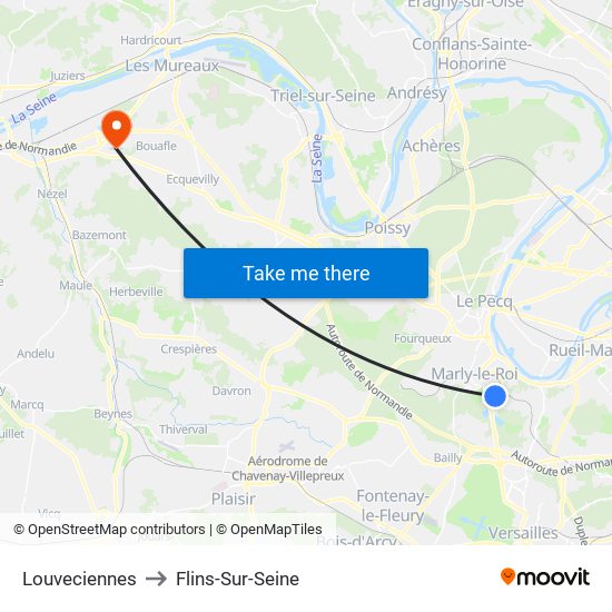 Louveciennes to Flins-Sur-Seine map