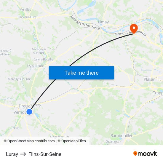Luray to Flins-Sur-Seine map