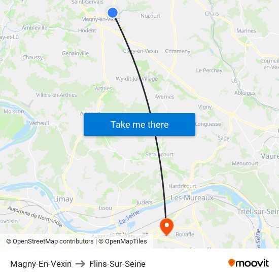 Magny-En-Vexin to Flins-Sur-Seine map