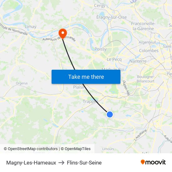 Magny-Les-Hameaux to Flins-Sur-Seine map