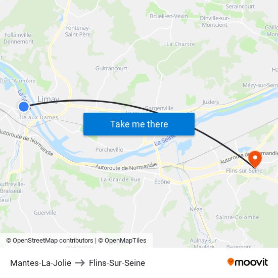 Mantes-La-Jolie to Flins-Sur-Seine map