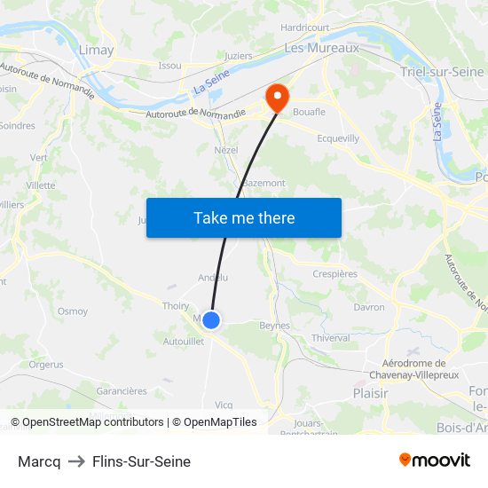 Marcq to Flins-Sur-Seine map