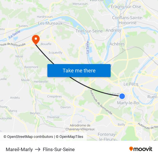 Mareil-Marly to Flins-Sur-Seine map