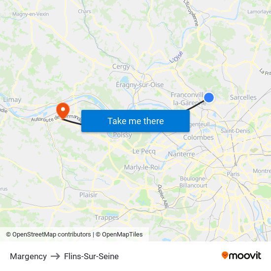 Margency to Flins-Sur-Seine map