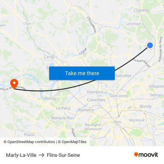 Marly-La-Ville to Flins-Sur-Seine map