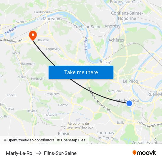 Marly-Le-Roi to Flins-Sur-Seine map