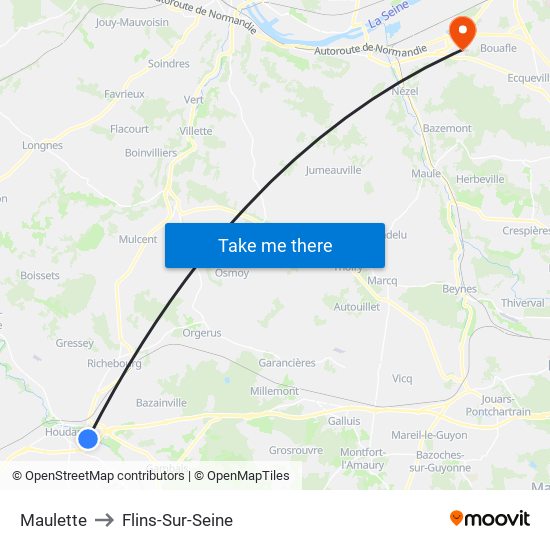 Maulette to Flins-Sur-Seine map