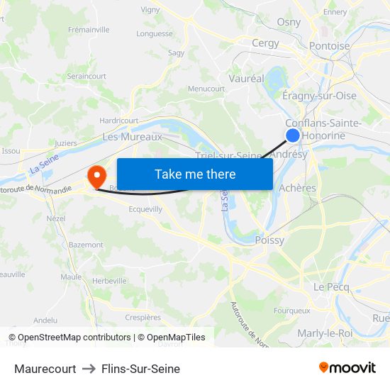 Maurecourt to Flins-Sur-Seine map