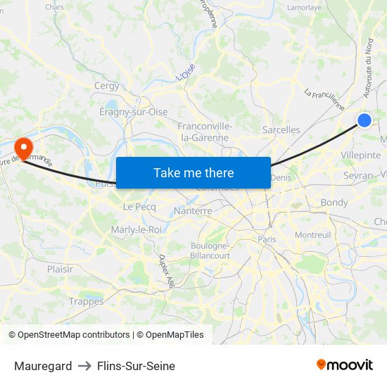 Mauregard to Flins-Sur-Seine map