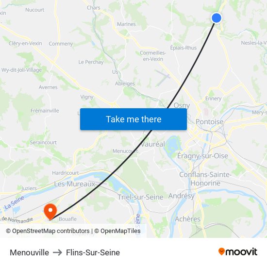 Menouville to Flins-Sur-Seine map