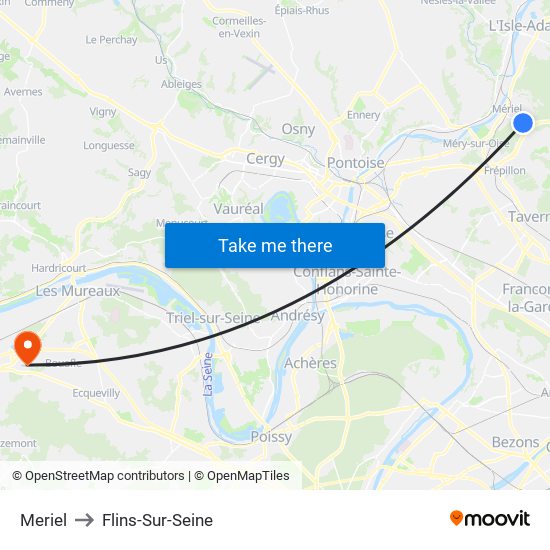 Meriel to Flins-Sur-Seine map