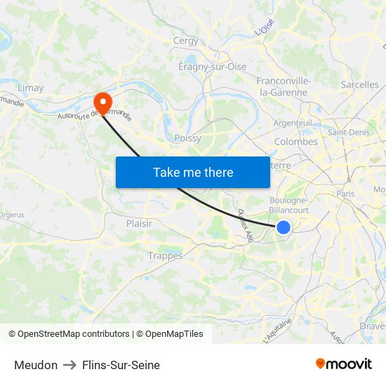 Meudon to Flins-Sur-Seine map