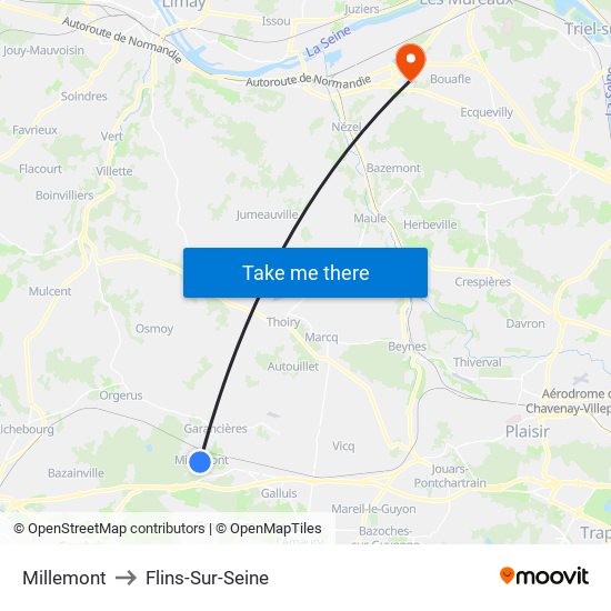 Millemont to Flins-Sur-Seine map