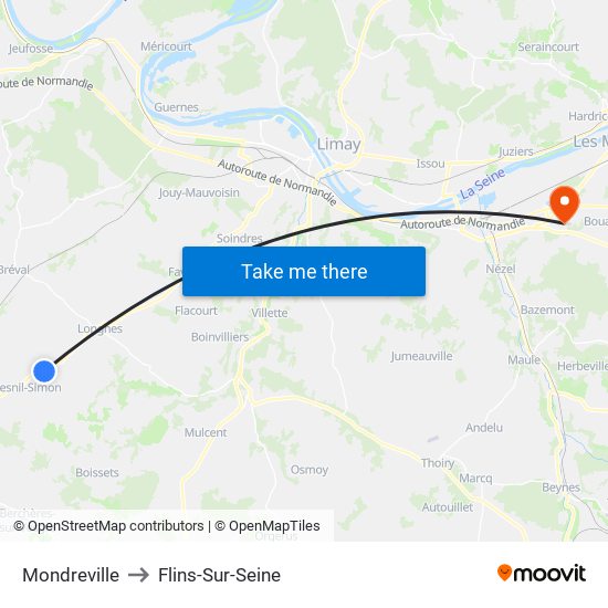 Mondreville to Flins-Sur-Seine map