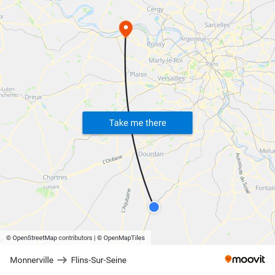 Monnerville to Flins-Sur-Seine map