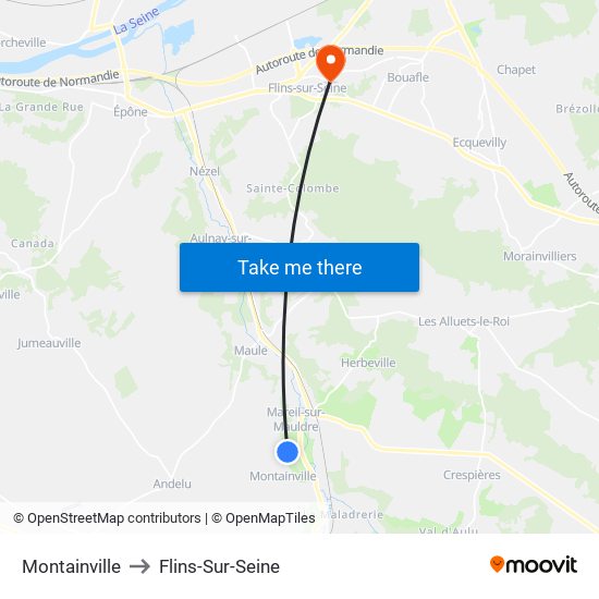 Montainville to Flins-Sur-Seine map