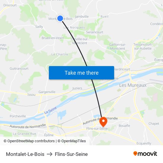 Montalet-Le-Bois to Flins-Sur-Seine map