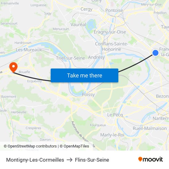 Montigny-Les-Cormeilles to Flins-Sur-Seine map