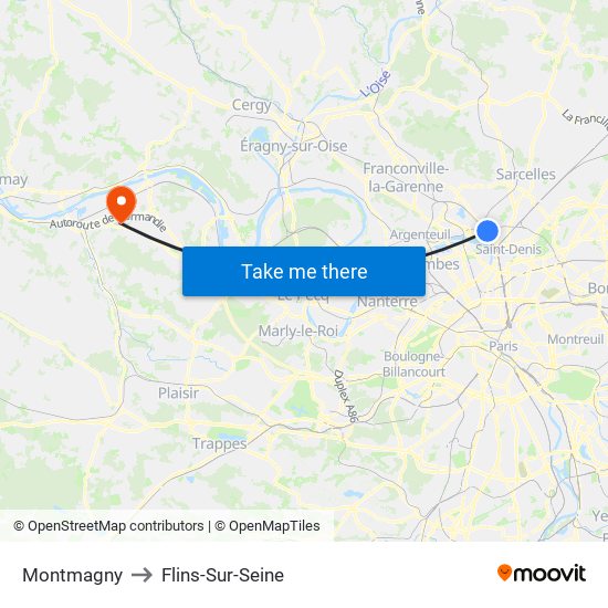 Montmagny to Flins-Sur-Seine map