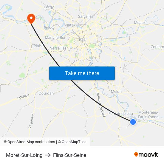 Moret-Sur-Loing to Flins-Sur-Seine map