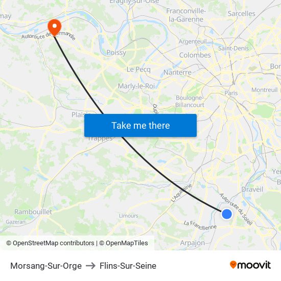 Morsang-Sur-Orge to Flins-Sur-Seine map