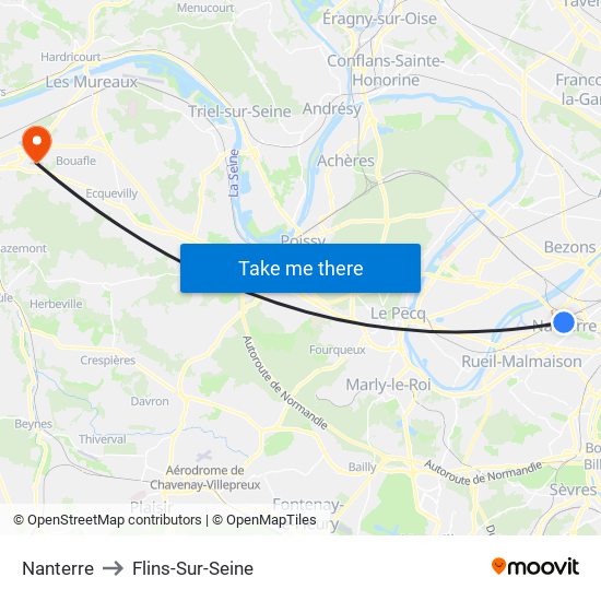 Nanterre to Flins-Sur-Seine map