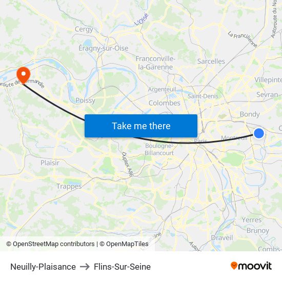 Neuilly-Plaisance to Flins-Sur-Seine map