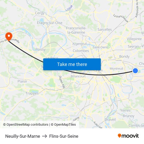 Neuilly-Sur-Marne to Flins-Sur-Seine map