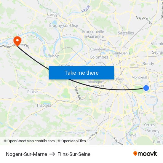 Nogent-Sur-Marne to Flins-Sur-Seine map