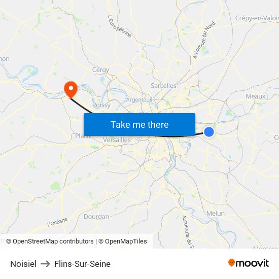 Noisiel to Flins-Sur-Seine map