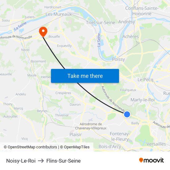 Noisy-Le-Roi to Flins-Sur-Seine map