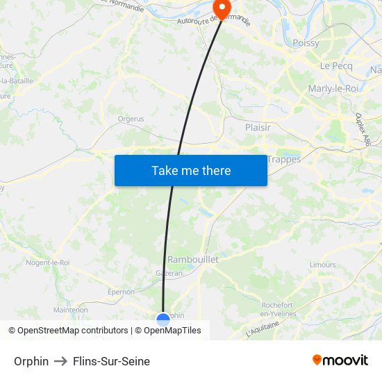 Orphin to Flins-Sur-Seine map