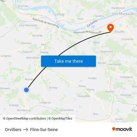 Orvilliers to Flins-Sur-Seine map