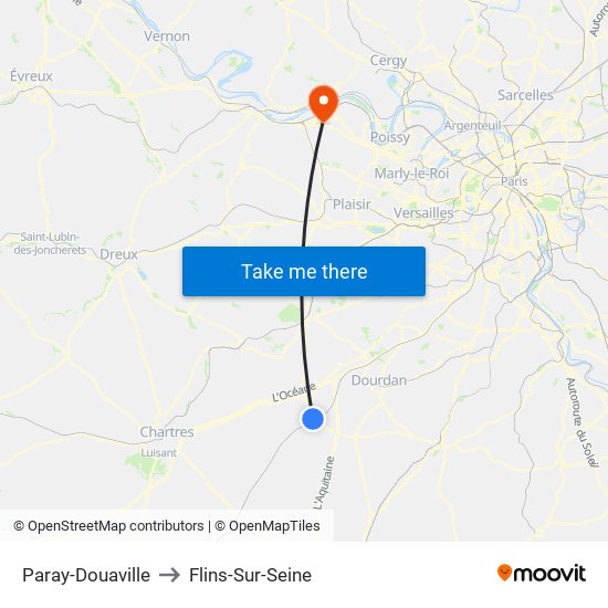 Paray-Douaville to Flins-Sur-Seine map