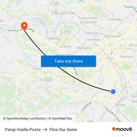 Paray-Vieille-Poste to Flins-Sur-Seine map