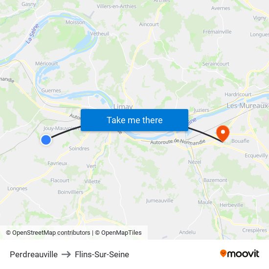 Perdreauville to Flins-Sur-Seine map