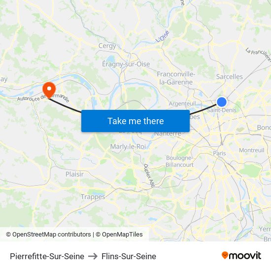 Pierrefitte-Sur-Seine to Flins-Sur-Seine map