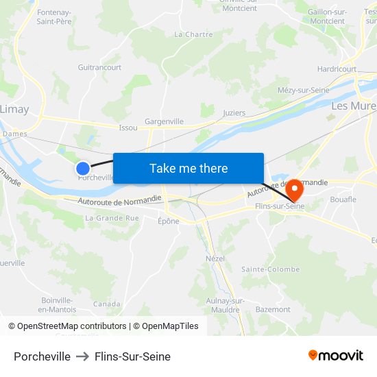 Porcheville to Flins-Sur-Seine map